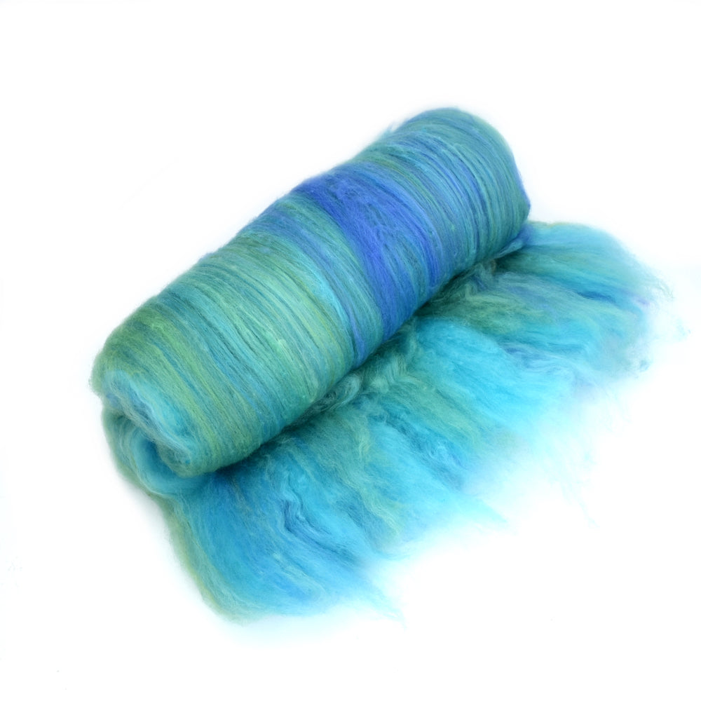 Tasmanian Merino Wool Carded Batts Hand Dyed Blue Green Opal| Merino Wool Batts | Sally Ridgway | Shop Wool, Felt and Fibre Online