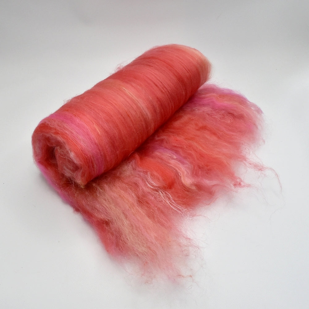 Tasmanian Merino Wool Carded Batts Hand Dyed Coral 13159| Merino Wool Batts | Sally Ridgway | Shop Wool, Felt and Fibre Online