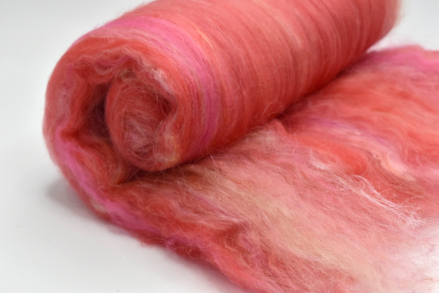 Tasmanian Merino Wool Carded Batts Hand Dyed Coral 13159| Merino Wool Batts | Sally Ridgway | Shop Wool, Felt and Fibre Online