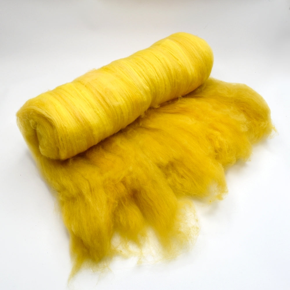 Tasmanian Merino Wool Carded Batts Hand Dyed Golden Yellow 13232| Merino Wool Batts | Sally Ridgway | Shop Wool, Felt and Fibre Online