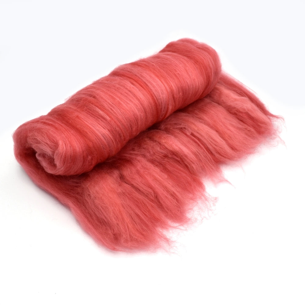 Tasmanian Merino Wool Carded Batts Hand Dyed Light Red| Merino Wool Batts | Sally Ridgway | Shop Wool, Felt and Fibre Online