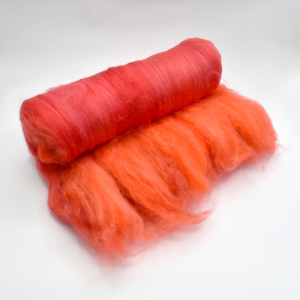 Tasmanian Merino Wool Carded Batts Hand Dyed Variegated Red Orange| Merino Wool Batts | Sally Ridgway | Shop Wool, Felt and Fibre Online