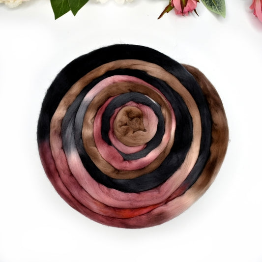 Tasmanian Merino Wool Combed Top Hand Dyed Black Bean 13436| Merino Wool Tops | Sally Ridgway | Shop Wool, Felt and Fibre Online