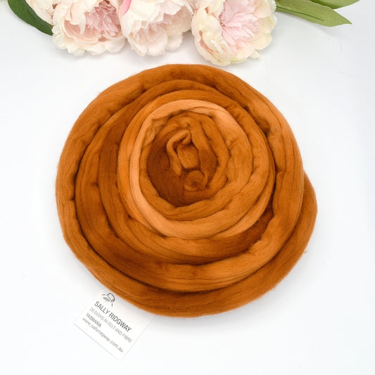 Tasmanian Merino Wool Combed Top Hand Dyed Burnt Copper| Merino wool tops | Sally Ridgway | Shop Wool, Felt and Fibre Online