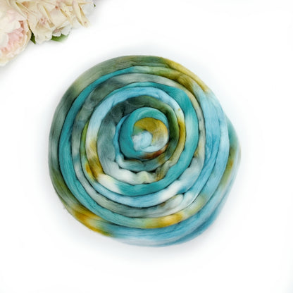 Tasmanian Merino Wool Combed Top Hand Dyed Georgian Bay-Merino wool tops-1-100 grams-Sally Ridgway Designs in Felt &amp; Fibre