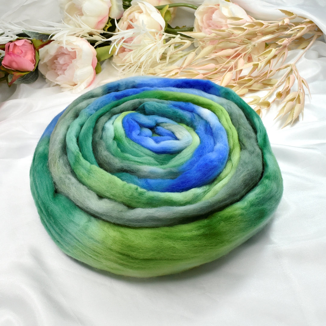 Tasmanian Merino Wool Combed Top in Teal Ripple-Merino Wool Tops-2-100 grams-Sally Ridgway Designs in Felt &amp; Fibre
