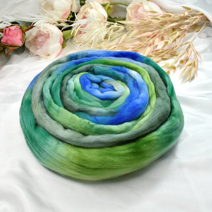 Tasmanian Merino Wool Combed Top in Teal Ripple-Merino Wool Tops-2-100 grams-Sally Ridgway Designs in Felt &amp; Fibre