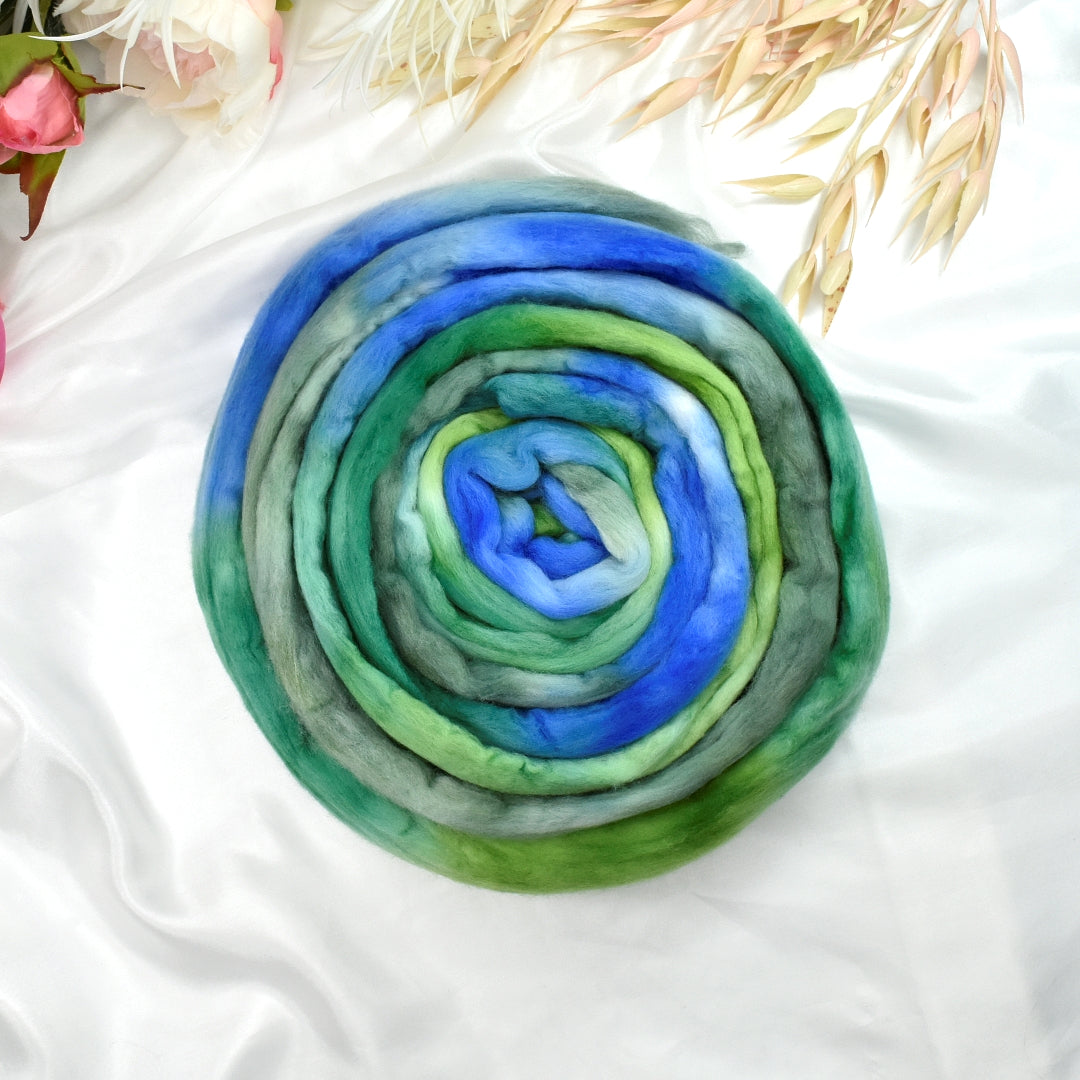 Tasmanian Merino Wool Combed Top in Teal Ripple-Merino Wool Tops-1-100 grams-Sally Ridgway Designs in Felt &amp; Fibre