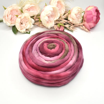Tasmanian Merino Wool Combed Top Hand Dyed Rambling Rose| Merino Wool Tops | Sally Ridgway | Shop Wool, Felt and Fibre Online