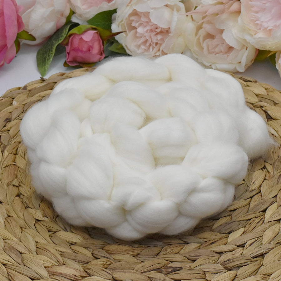 Tasmanian Merino Wool Top Superwash 18.5 micron Undyed Creamy White 400 grams| Undyed Wool Roving Top | Sally Ridgway | Shop Wool, Felt and Fibre Online