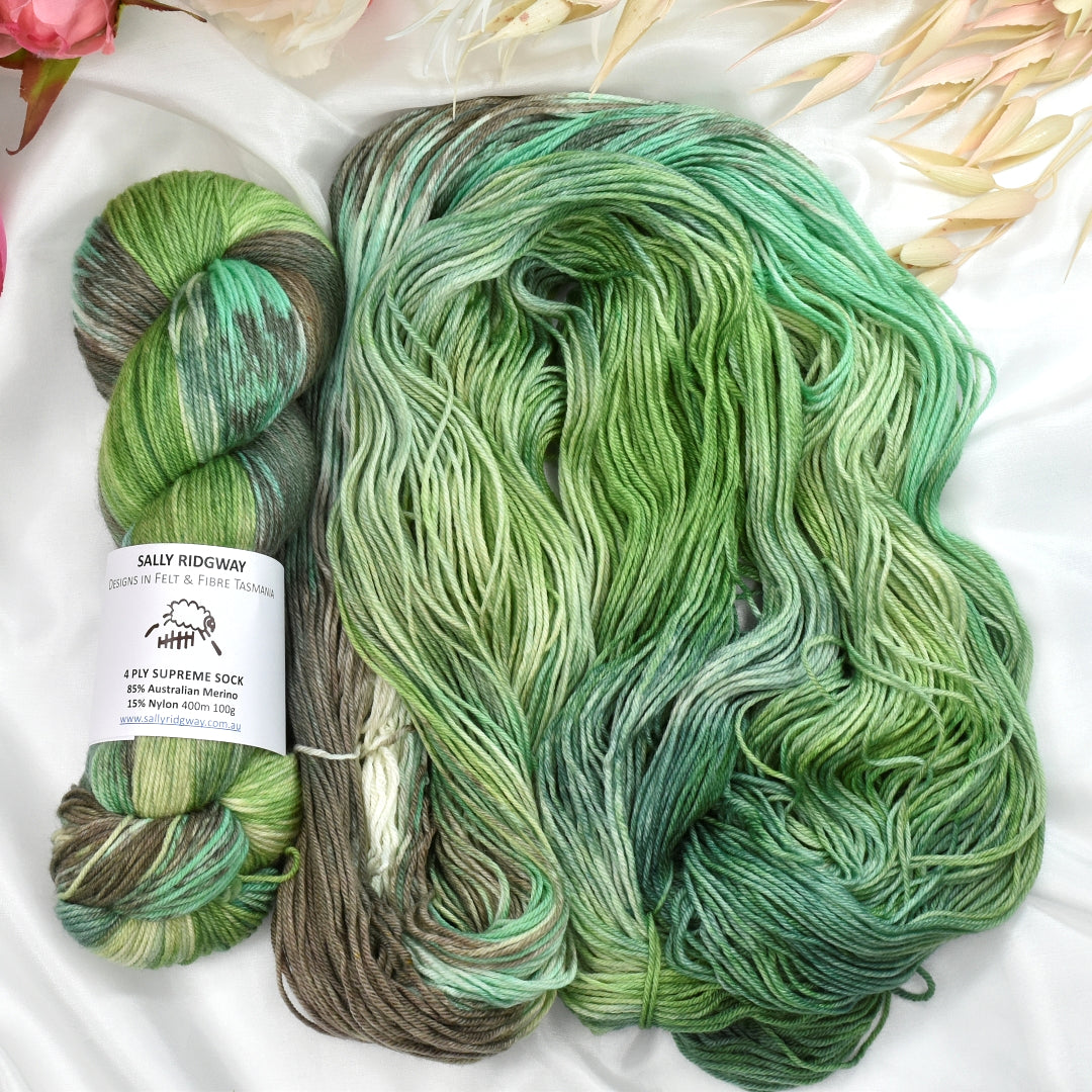 Veggie Patch 4 ply Supreme Sock Yarn Hand Dyed| Sock Yarn | Sally Ridgway | Shop Wool, Felt and Fibre Online