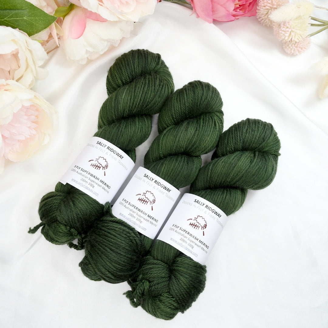 Wendy's Green on 8 Ply Superwash 100% Merino Yarn| 8 Ply Superwash Merino Yarn | Sally Ridgway | Shop Wool, Felt and Fibre Online