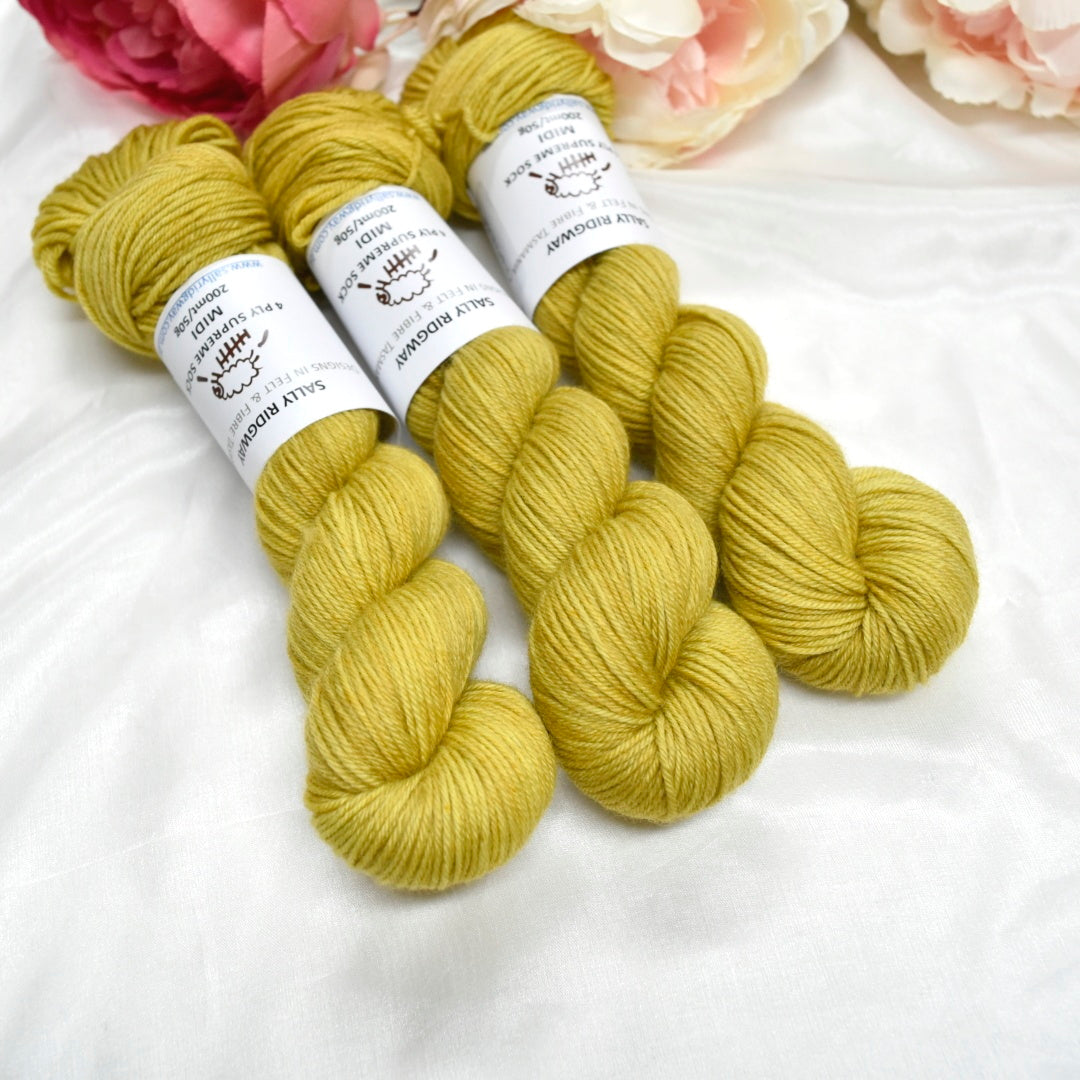 Golden Chartreuse 50g 4 Ply Supreme Sock Midi Half Skein| 4 Ply Midi Skeins | Sally Ridgway | Shop Wool, Felt and Fibre Online