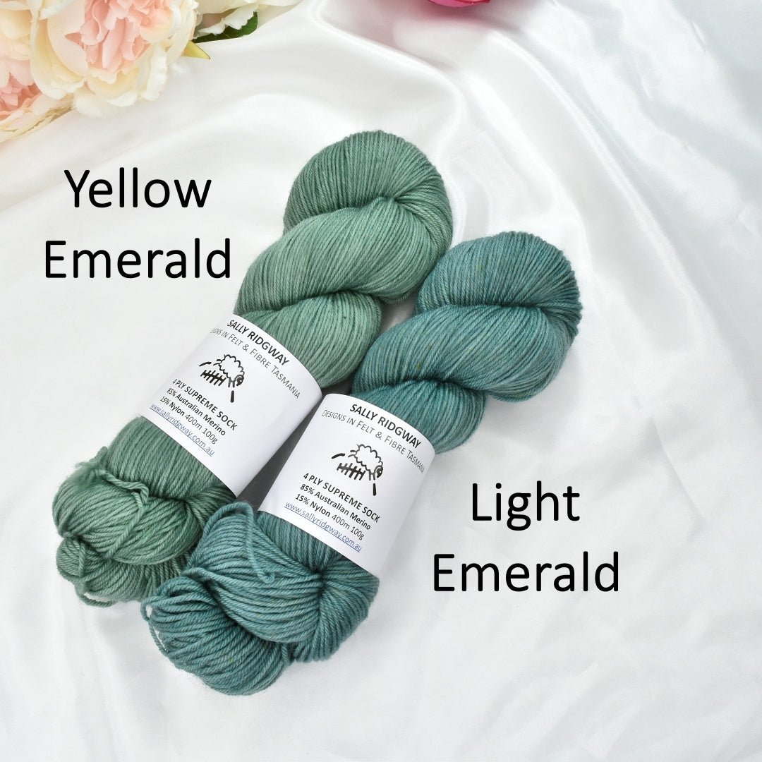 Emerald 4 ply Supreme Sock Yarn Hand Dyed-Sock Yarn-3-Yellow Emerald-Sally Ridgway Designs in Felt &amp; Fibre