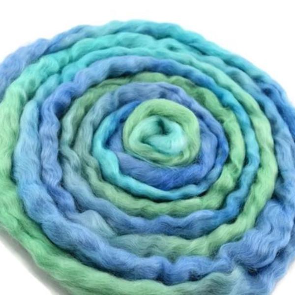 Wool Roving English Leicester Hand Dyed Blue Green Mix 12127| English Leicester Wool Tops | Sally Ridgway | Shop Wool, Felt and Fibre Online