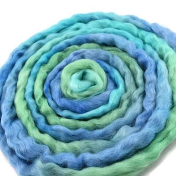 Wool Roving English Leicester Hand Dyed Blue Green Mix 12127| English Leicester Wool Tops | Sally Ridgway | Shop Wool, Felt and Fibre Online