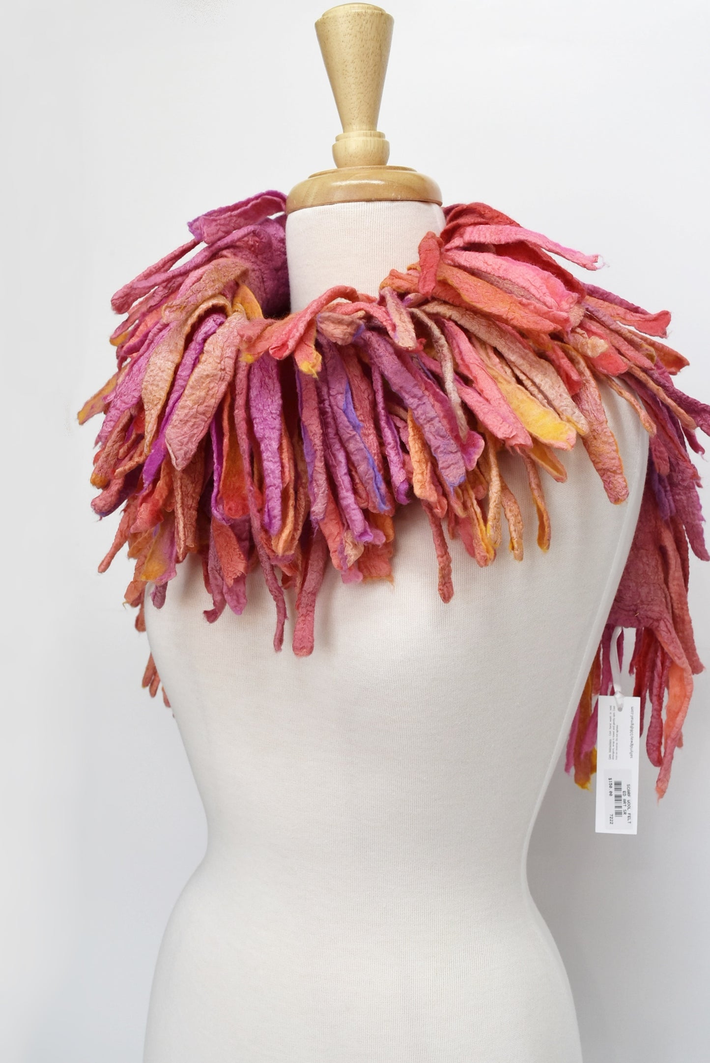 Wool Felted Scarf Boa Wrap Hand Made Pink Orange Mix 12258-Wool Felt Scarves-4-Sally Ridgway Designs in Felt &amp; Fibre