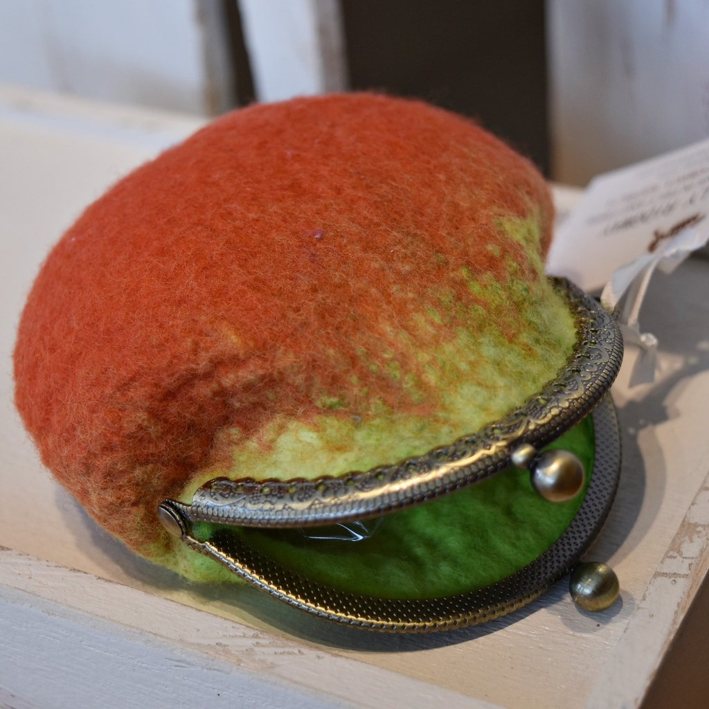 Wool Felted Kiss Lock Coin Purse Orange Green Multi 12310-Coin Purse-2-Sally Ridgway Designs in Felt &amp; Fibre