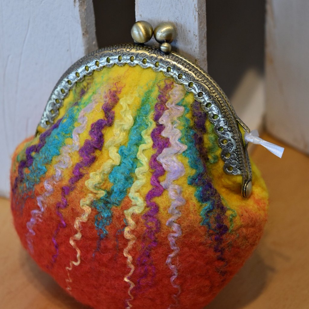 Wool Felted Kiss Lock Coin Purse in Orange and Yellow Multi 12311-Coin Purse-1-Sally Ridgway Designs in Felt &amp; Fibre