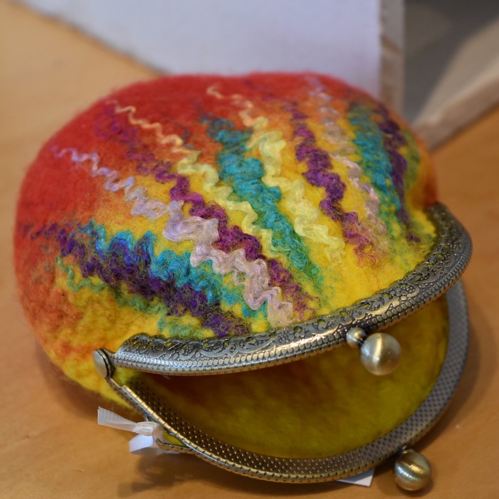 Wool Felted Kiss Lock Coin Purse in Orange and Yellow Multi 12311-Coin Purse-2-Sally Ridgway Designs in Felt &amp; Fibre