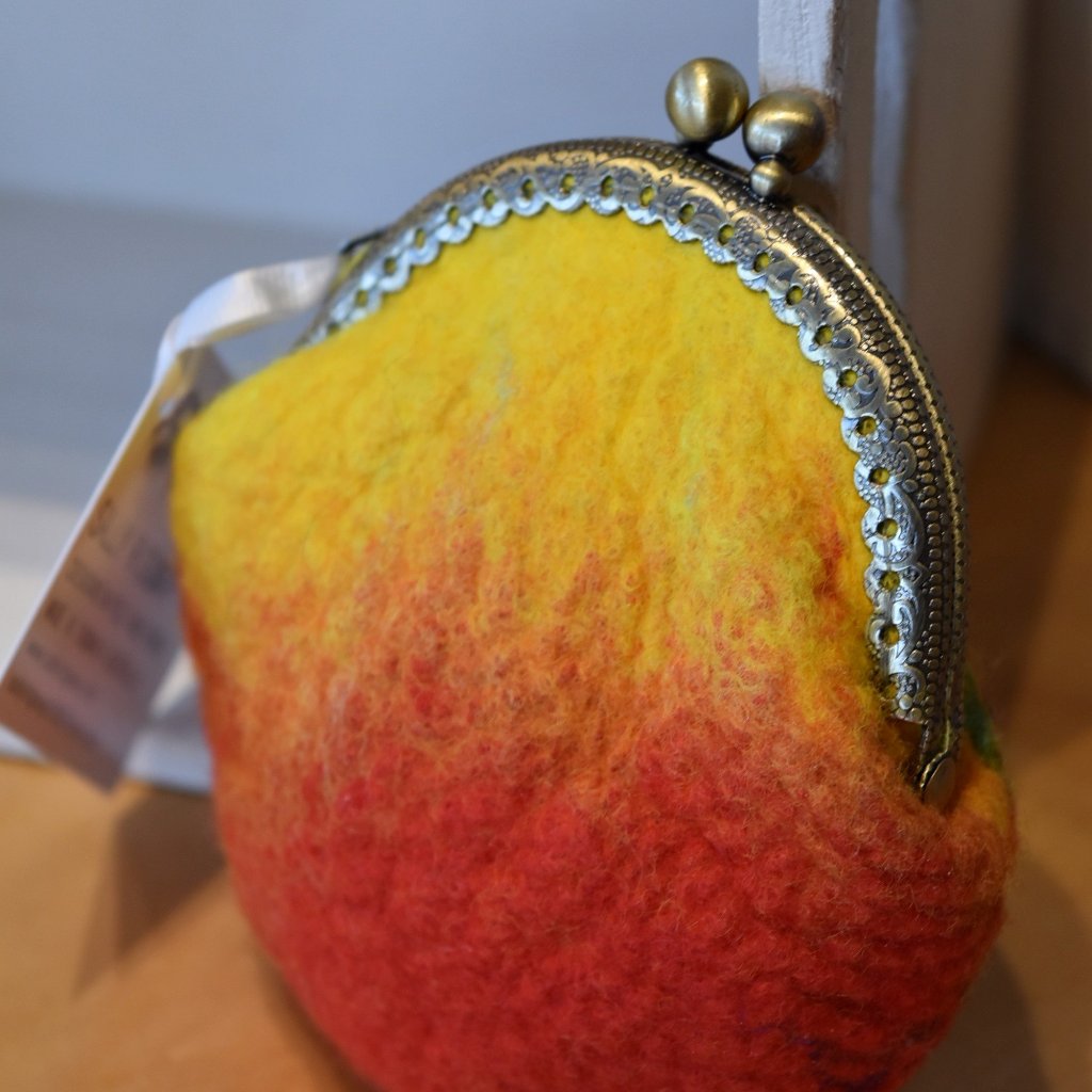 Wool Felted Kiss Lock Coin Purse in Orange and Yellow Multi 12311-Coin Purse-4-Sally Ridgway Designs in Felt &amp; Fibre