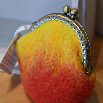 Wool Felted Kiss Lock Coin Purse in Orange and Yellow Multi 12311-Coin Purse-4-Sally Ridgway Designs in Felt &amp; Fibre
