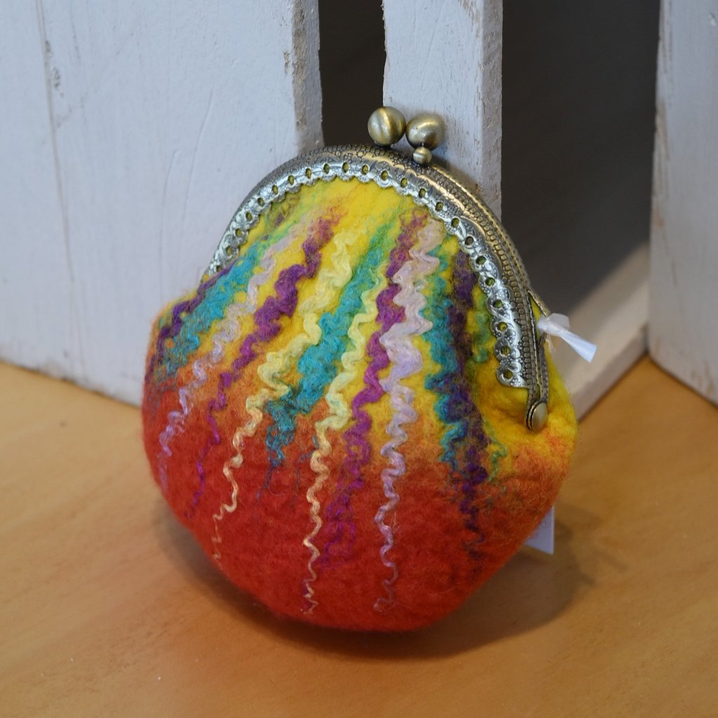 Wool Felted Kiss Lock Coin Purse in Orange and Yellow Multi 12311-Coin Purse-3-Sally Ridgway Designs in Felt &amp; Fibre