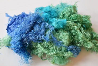 Silk Throwsters Waste Fibre Opal Blue Green Mix 20 grams 12344-Silk Throwster-2-Sally Ridgway Designs in Felt &amp; Fibre