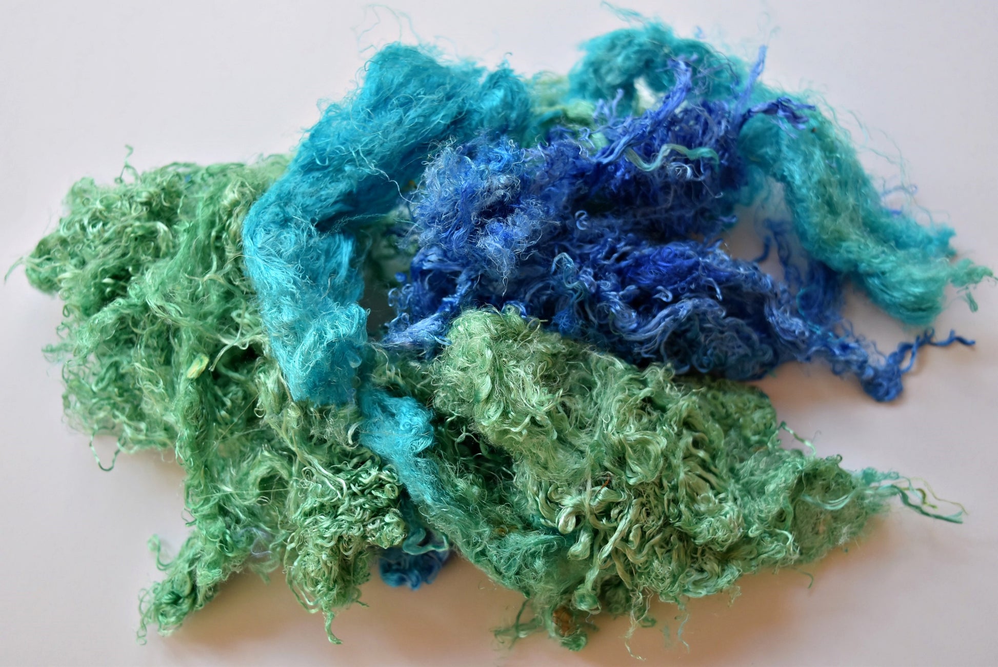 Silk Throwsters Waste Fibre Opal Blue Green Mix 20 grams 12344-Silk Throwster-1-Sally Ridgway Designs in Felt &amp; Fibre