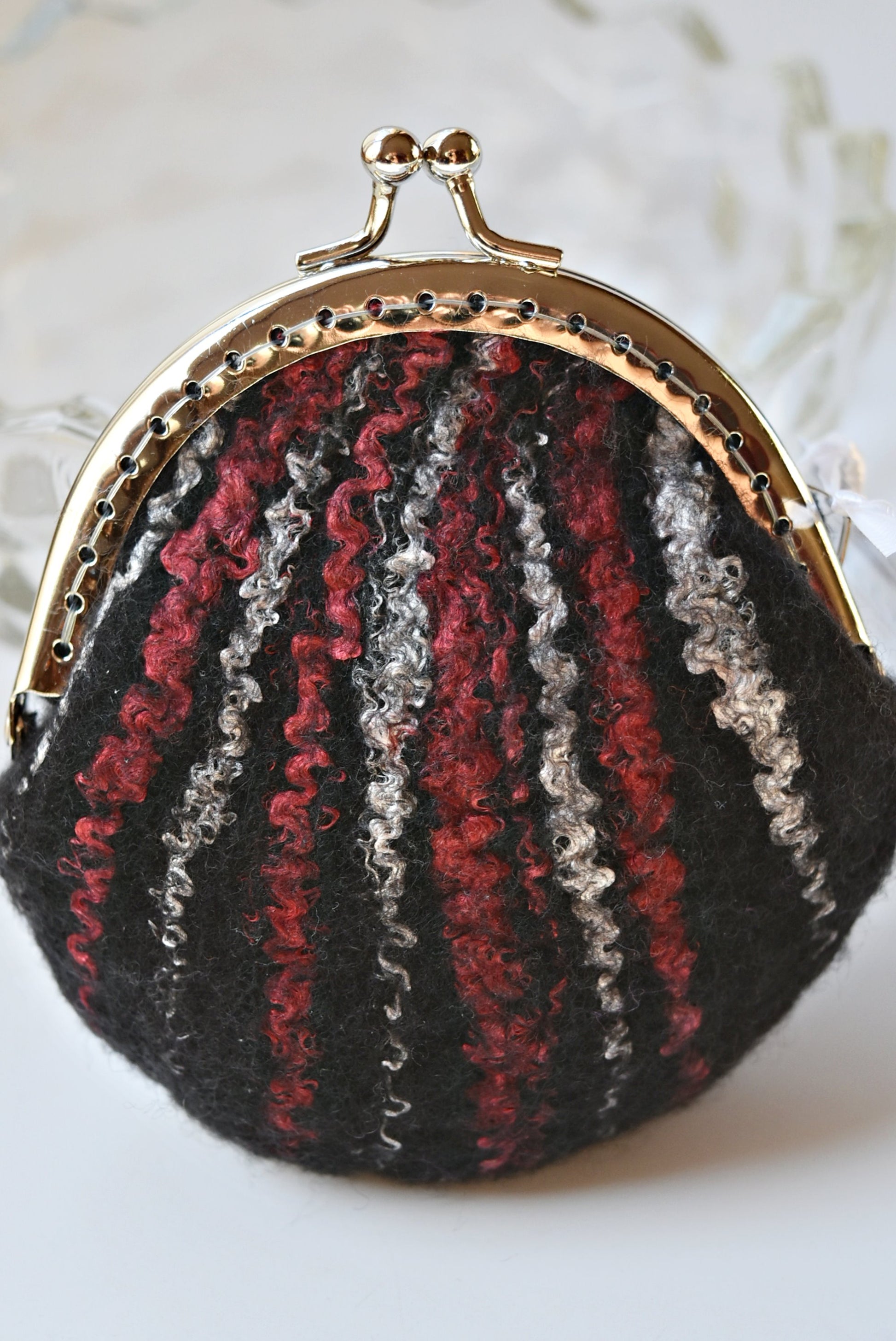 Wool Felt Coin Purse in Black Red White 12362-Coin Purse-2-Sally Ridgway Designs in Felt &amp; Fibre