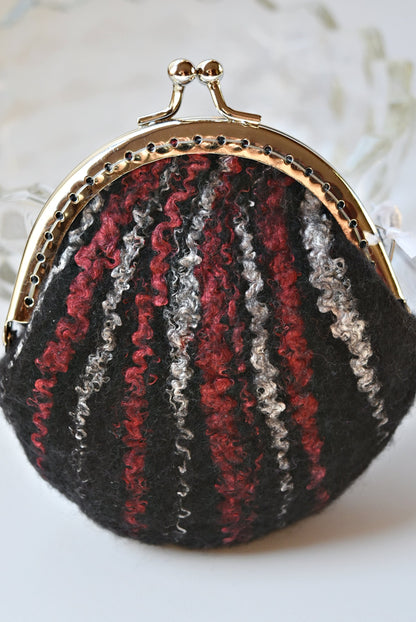 Wool Felt Coin Purse in Black Red White 12362-Coin Purse-2-Sally Ridgway Designs in Felt &amp; Fibre