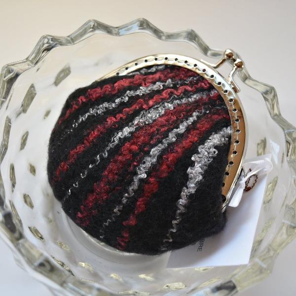 Wool Felt Coin Purse in Black Red White 12362-Coin Purse-1-Sally Ridgway Designs in Felt &amp; Fibre