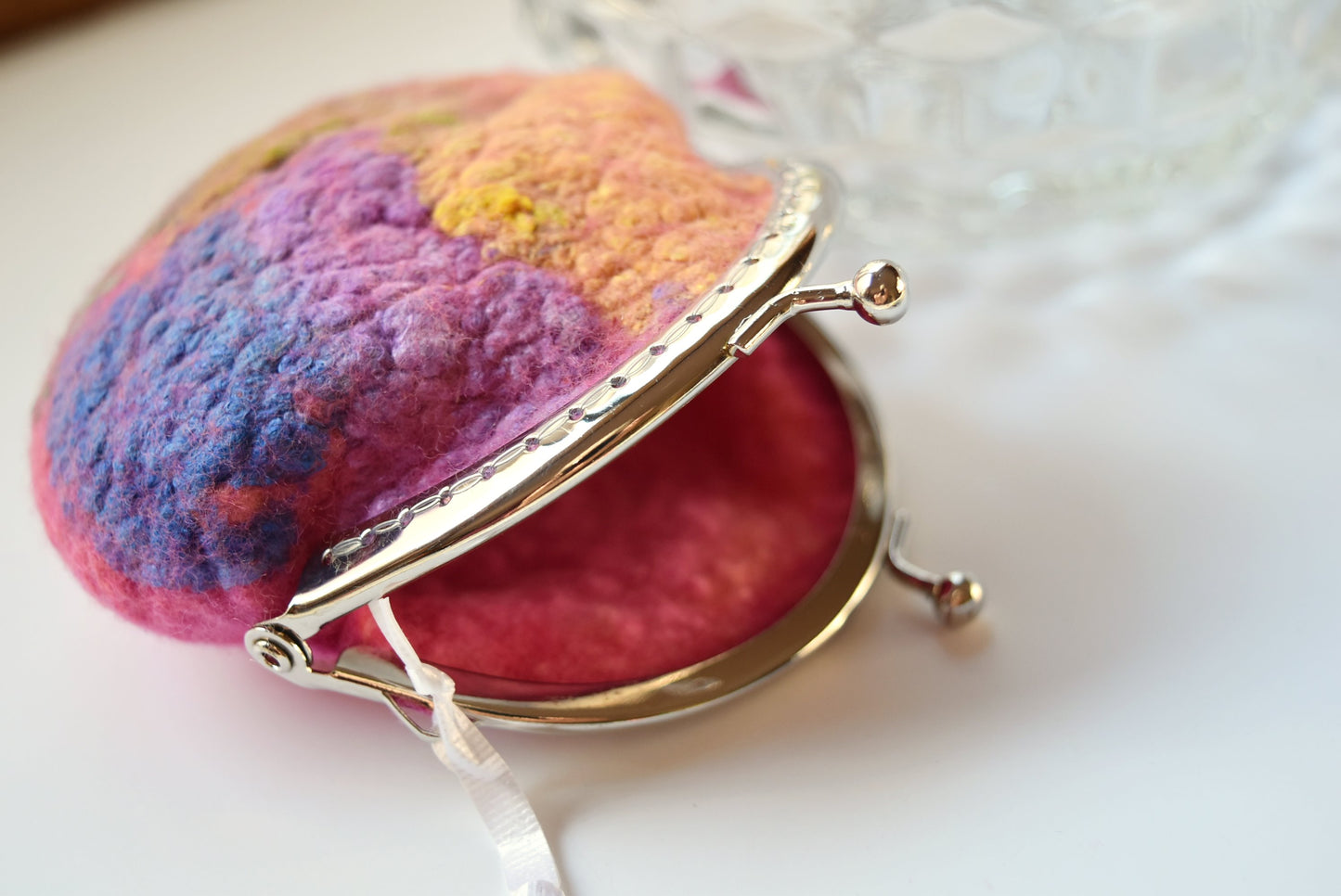 Wool Felted Purse Pink Multi 12363-Coin Purse-2-Sally Ridgway Designs in Felt &amp; Fibre