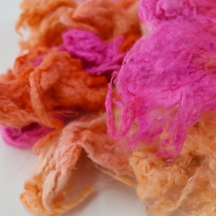 Silk Noil Hand Dyed, Recycled Silk Fibre for Spinning Felting Carding Pink Orange Mix 12385-Silk Noil-1-20 Grams-Sally Ridgway Designs in Felt &amp; Fibre