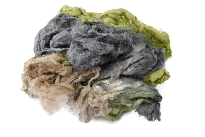 Silk Noil Hand Dyed, Recycled Silk Fibre for Spinning, Felting, Carding Grey Beige Green Mix 12387-Silk Noil-1-Sally Ridgway Designs in Felt &amp; Fibre