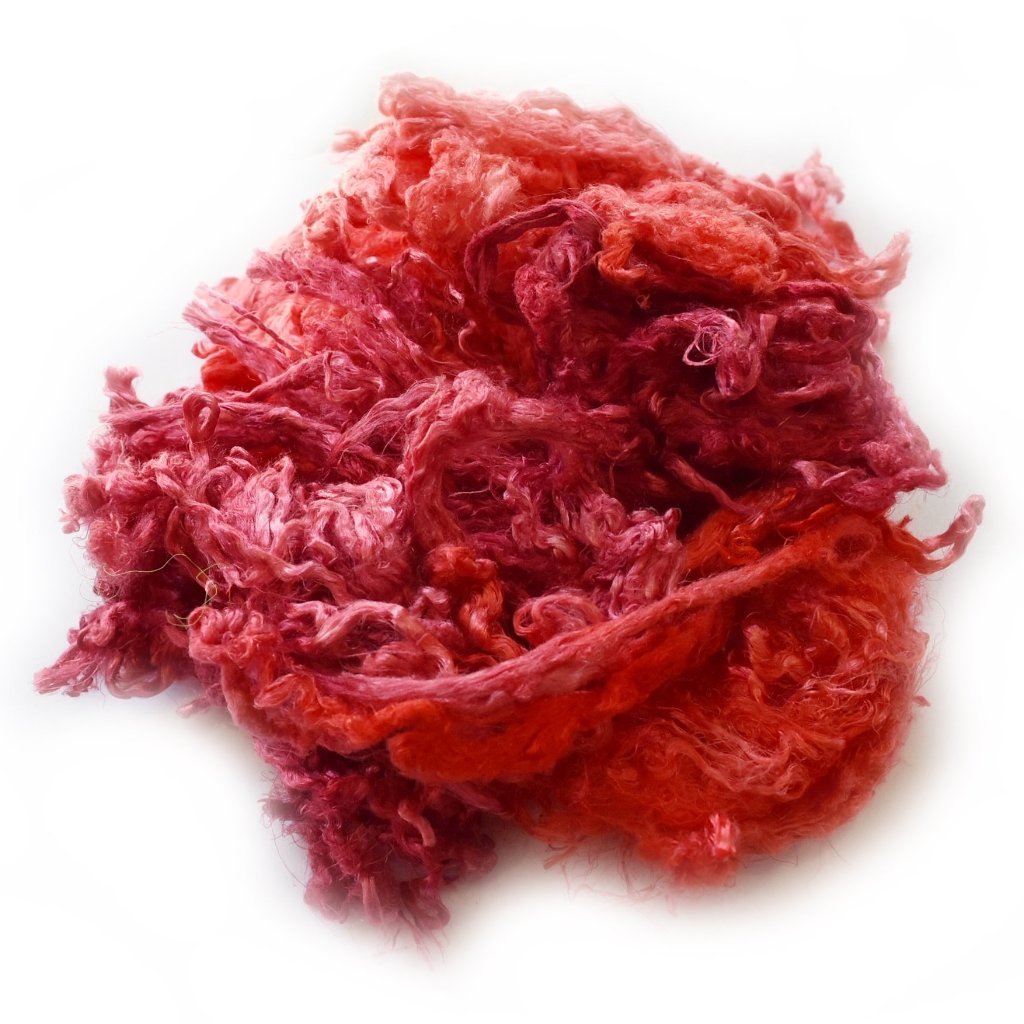Mulberry Silk Throwster Waste Fibre Red Orange 20 grams 12628| Silk Throwster | Sally Ridgway | Shop Wool, Felt and Fibre Online
