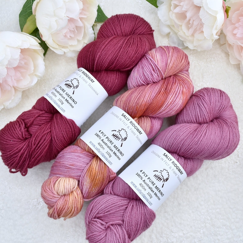 Apple Blossom 4 Ply Pure Australian Merino Wool Yarn Hand Dyed| 4 Ply Pure Merino Yarn | Sally Ridgway | Shop Wool, Felt and Fibre Online