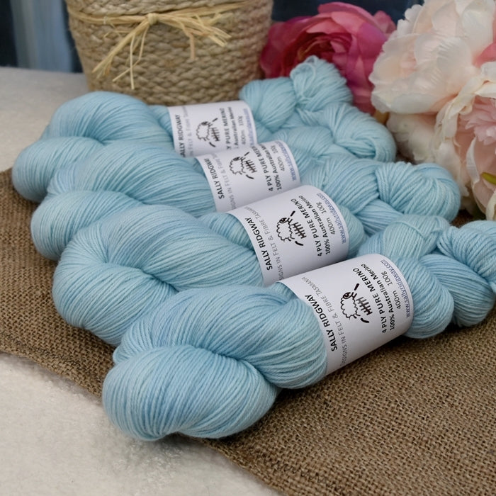 4 Ply Pure Australian Merino Wool Yarn Hand Dyed Baby Blue| 4 Ply Pure Merino Yarn | Sally Ridgway | Shop Wool, Felt and Fibre Online