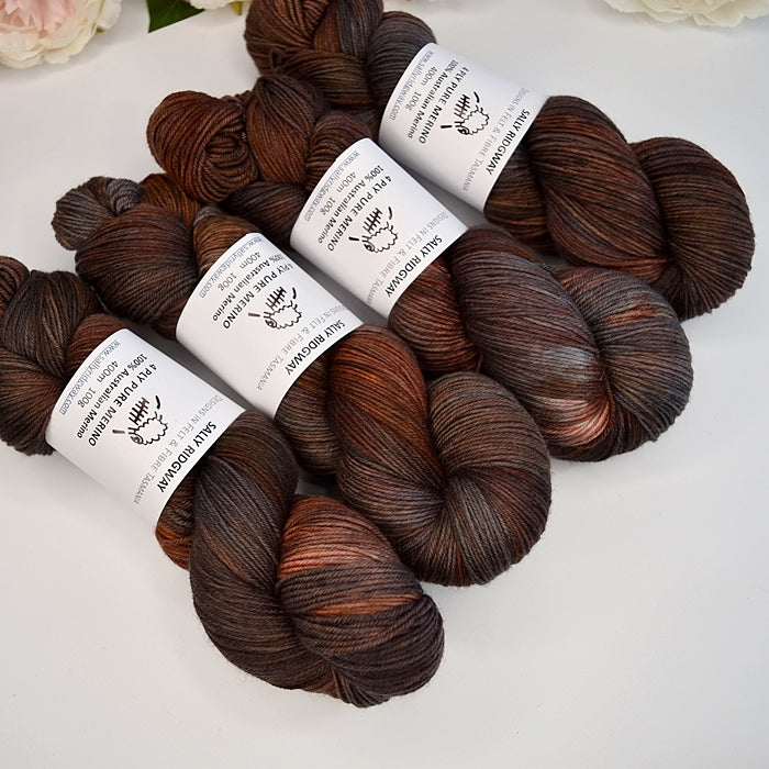 4 Ply Pure Australian Merino Wool Yarn Hand Dyed Black Chocolate 13472| 4 Ply Pure Merino Yarn | Sally Ridgway | Shop Wool, Felt and Fibre Online