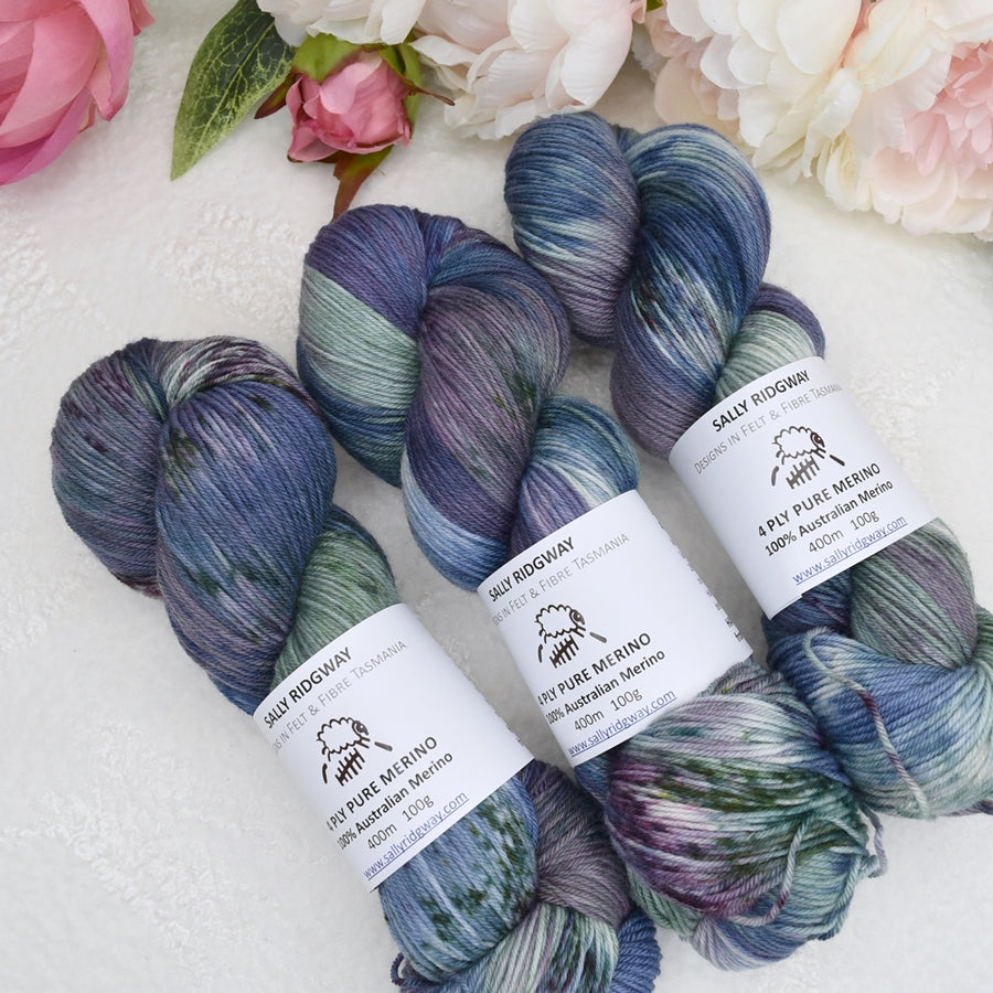 4 Ply Pure Australian Merino Wool Yarn Hand Dyed Blue Mountain| 4 Ply Pure Merino Yarn | Sally Ridgway | Shop Wool, Felt and Fibre Online