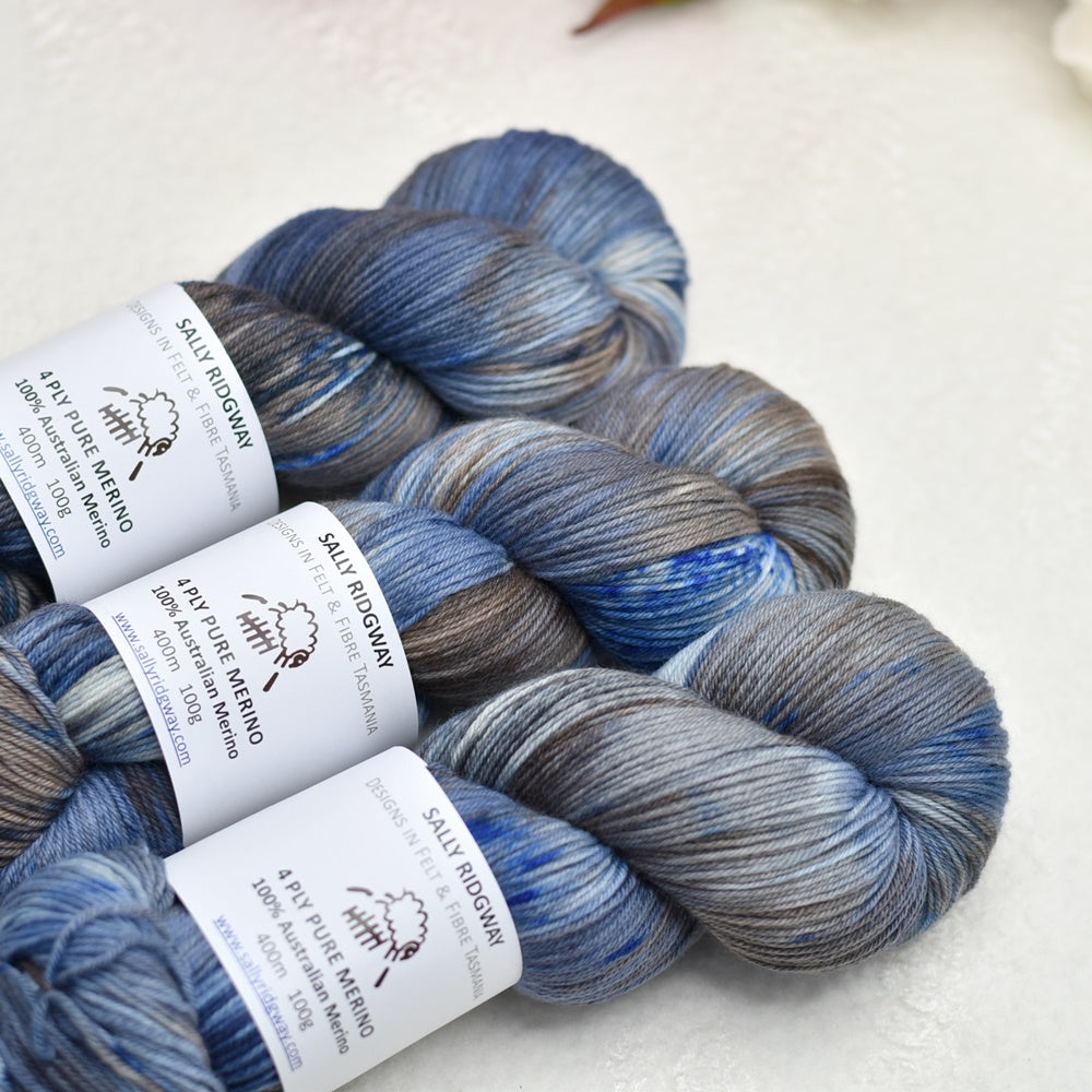 4 Ply Pure Australian Merino Wool Yarn Hand Dyed Storm Chaser| 4 Ply Pure Merino Yarn | Sally Ridgway | Shop Wool, Felt and Fibre Online