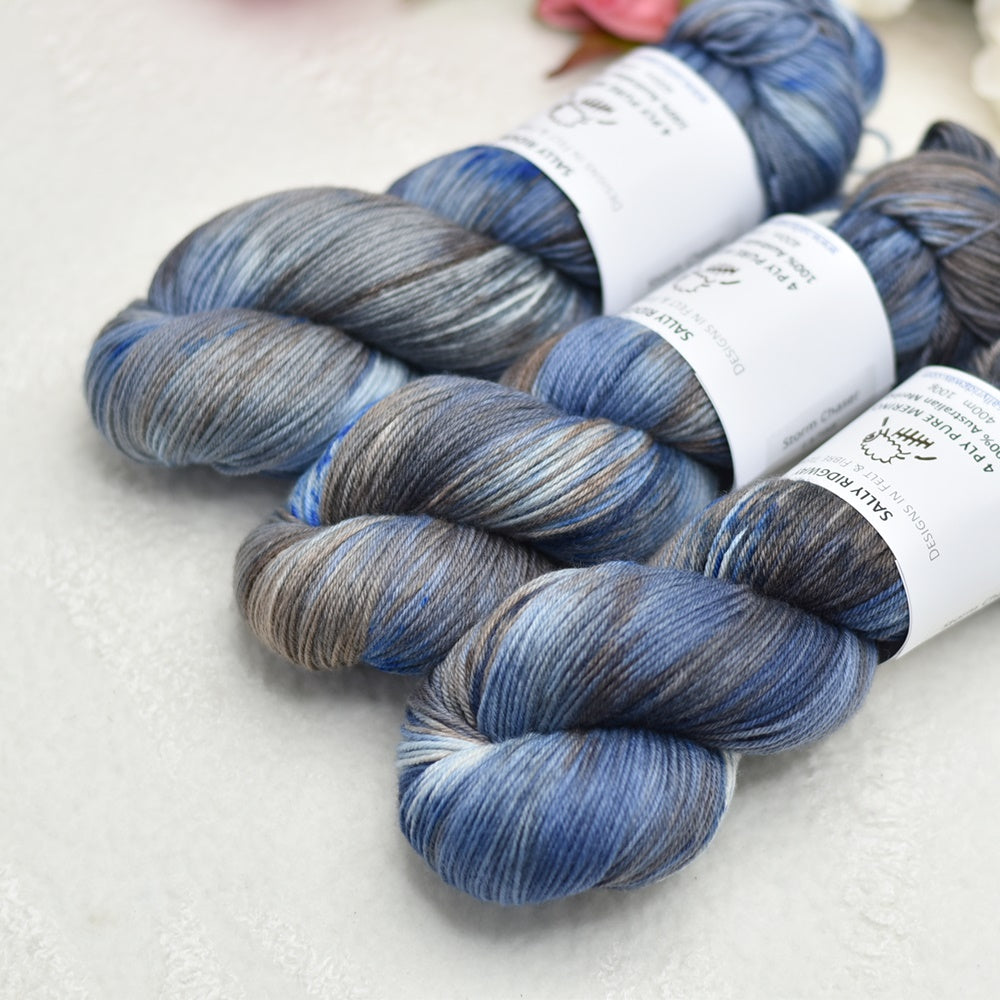 4 Ply Pure Australian Merino Wool Yarn Hand Dyed Storm Chaser| 4 Ply Pure Merino Yarn | Sally Ridgway | Shop Wool, Felt and Fibre Online