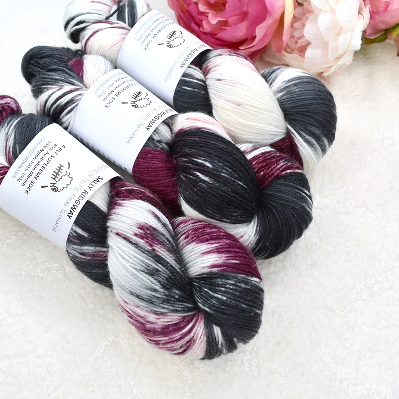 4 ply Supreme Sock Yarn hand dyed Black Rose| Sock Yarn | Sally Ridgway | Shop Wool, Felt and Fibre Online