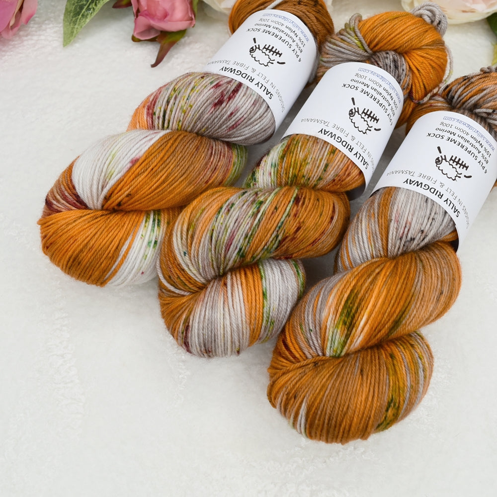 4 ply Supreme Sock Yarn Hand Dyed Amber Fleck 13390| Sock Yarn | Sally Ridgway | Shop Wool, Felt and Fibre Online