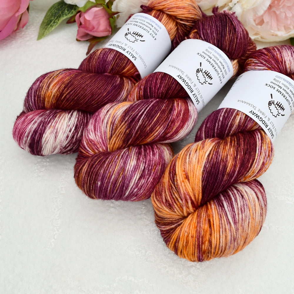 4 ply Supreme Sock Yarn Hand Dyed Apricot Delicious| Sock Yarn | Sally Ridgway | Shop Wool, Felt and Fibre Online
