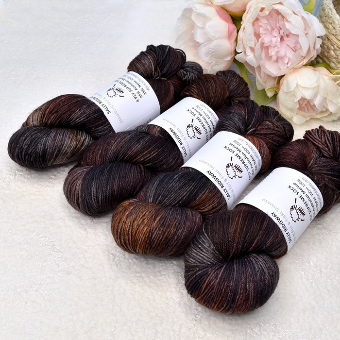 4 ply Supreme Sock Yarn Hand Dyed Black Chocolate| Sock Yarn | Sally Ridgway | Shop Wool, Felt and Fibre Online