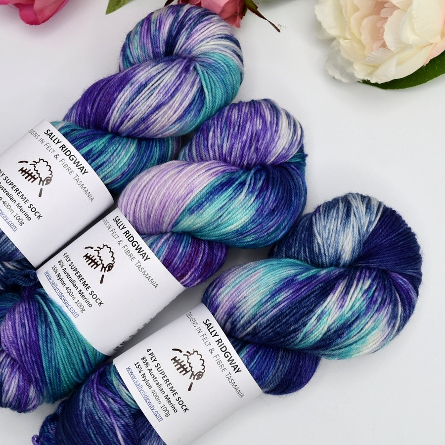 4 ply Supreme Sock Yarn Hand Dyed Blue Moon| Sock Yarn | Sally Ridgway | Shop Wool, Felt and Fibre Online