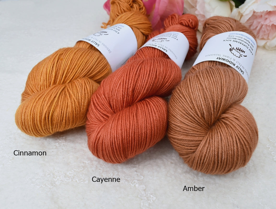 4 ply Supreme Sock Yarn Hand Dyed Cayenne| Sock Yarn | Sally Ridgway | Shop Wool, Felt and Fibre Online