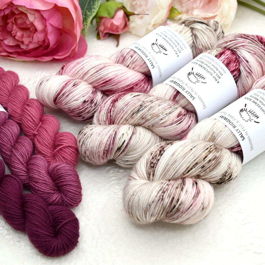 4 ply Supreme Sock Yarn Hand Dyed Cherry Bon Bon| Sock Yarn | Sally Ridgway | Shop Wool, Felt and Fibre Online