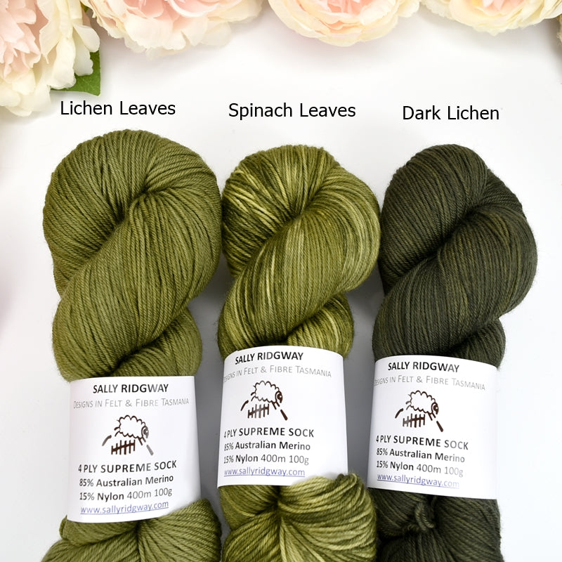 4 ply Supreme Sock Yarn Hand Dyed Dark Lichen| Sock Yarn | Sally Ridgway | Shop Wool, Felt and Fibre Online